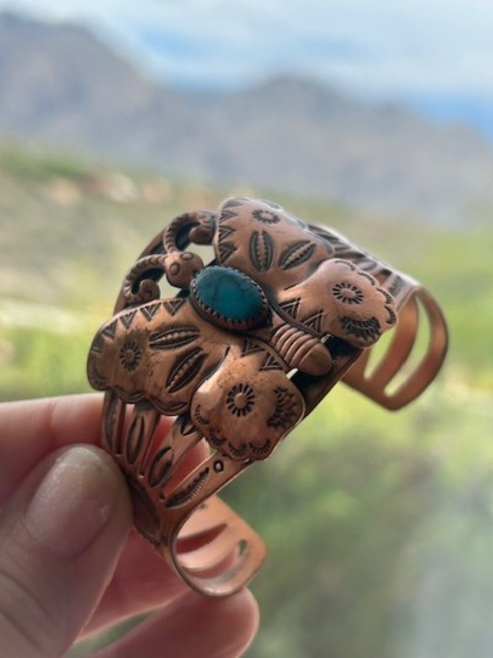 BELL TRADING POST Solid Copper Butterfly Turquoise Cuff BRACELET - Picture 7 of 11